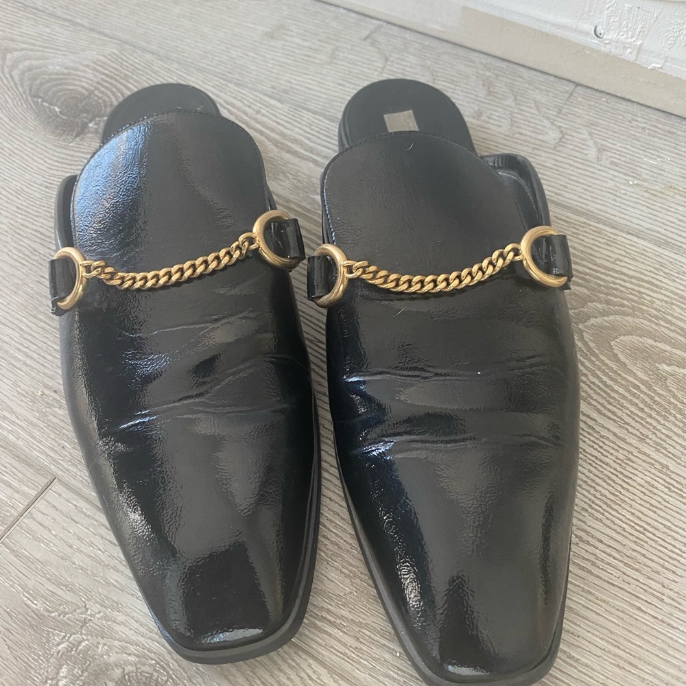 Stella McCartney gold chain paten vegan leather loafers